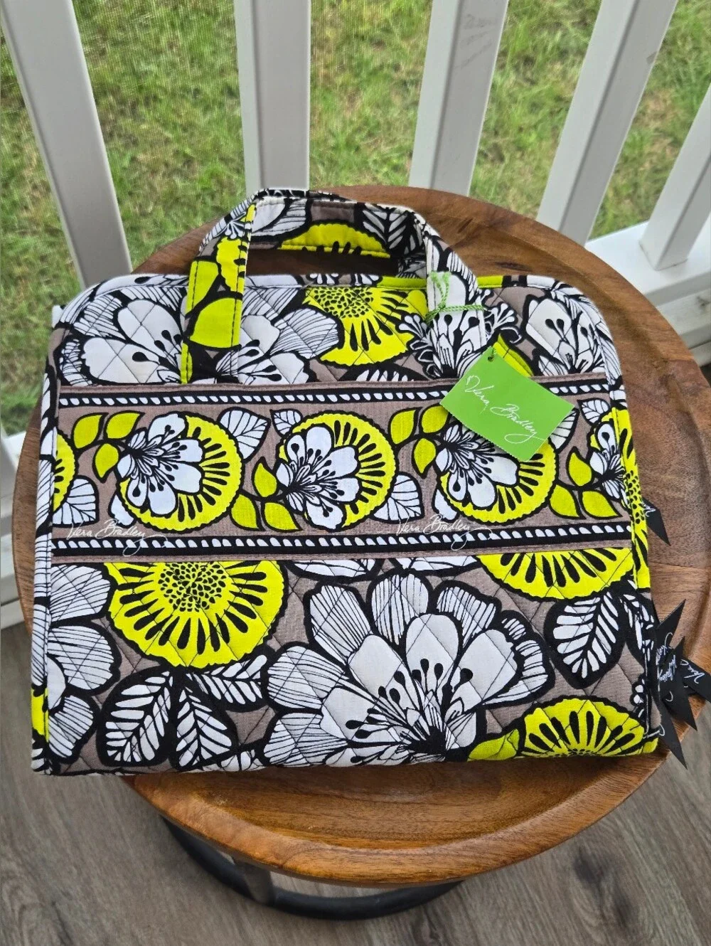 Vera Bradley Yellow White and Black Floral Quilted Cosmetic Case